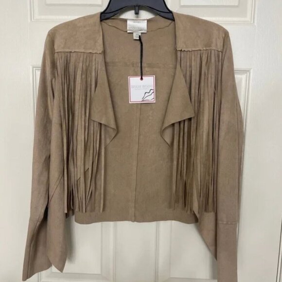 Bisou Bisou Jackets & Blazers - Bisou Bisou Tan Faux Suede Fringe Women’s Jacket Size XS